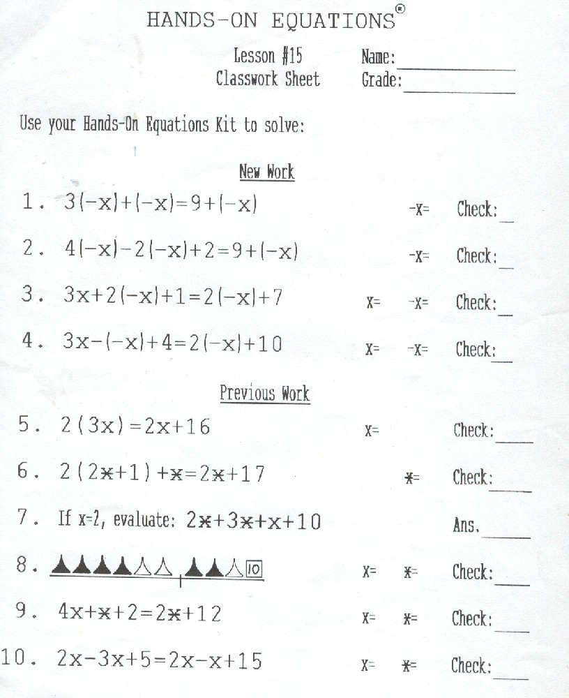 Tuesday, November 11, 11 Within Hands On Equations Worksheet