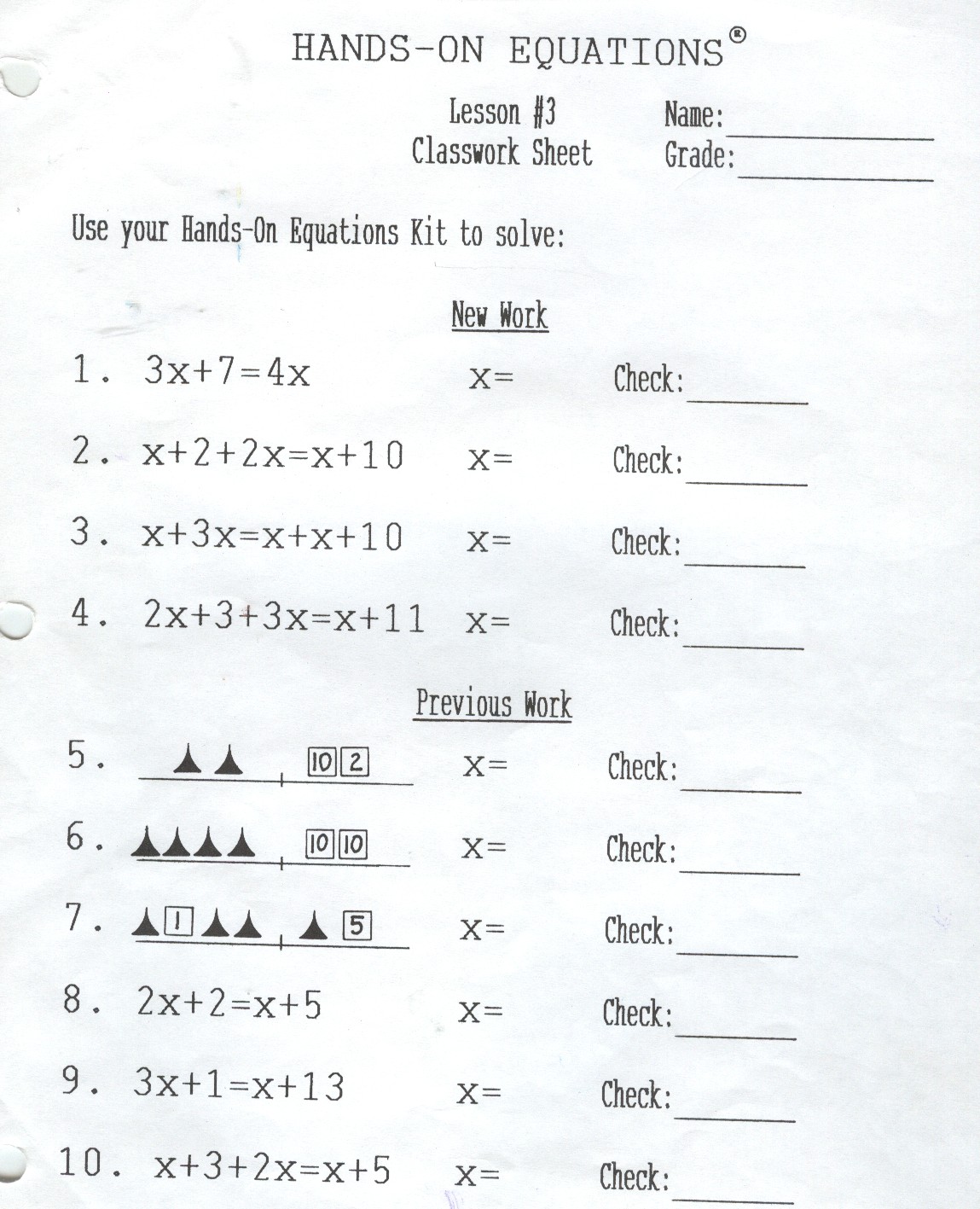 Monday, March 21, 21 With Hands On Equations Worksheet